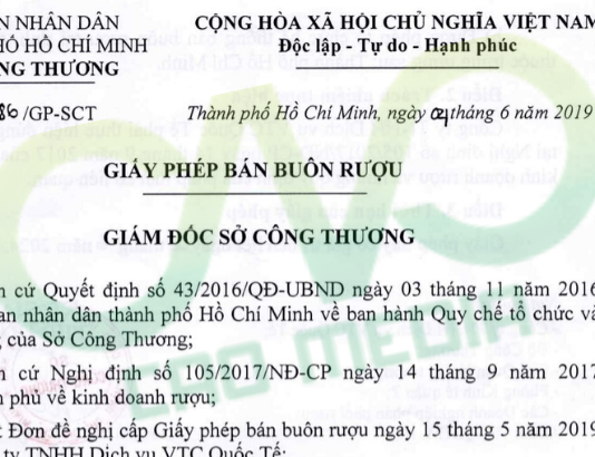 Giấy phép bán buôn rượu theo quy định mới 17/2020