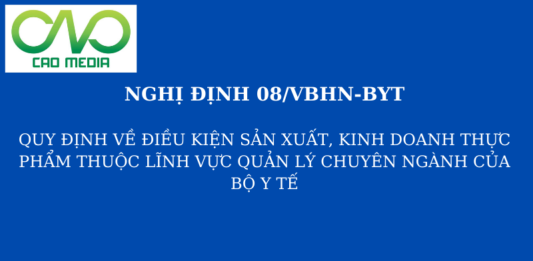QUY ĐỊNH VỀ ĐIỀU KIỆN SẢN XUẤT, KINH DOANH THỰC PHẨM THUỘC LĨNH VỰC QUẢN LÝ CHUYÊN NGÀNH CỦA BỘ Y TẾ