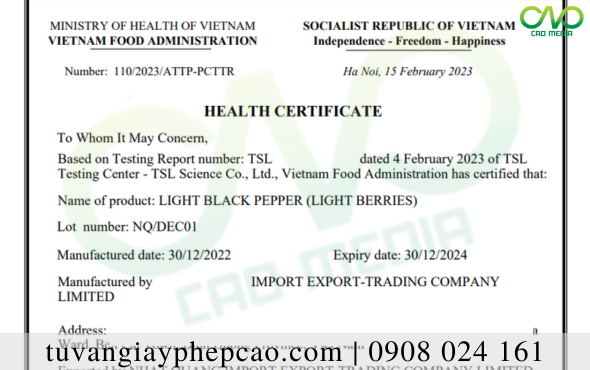 Tư vấn xin Health Certificate hạt tiêu cho doanh nghiệp xuất khẩu