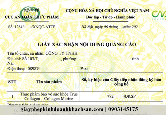 Giấy phép quảng cáo thực phẩm chức năng