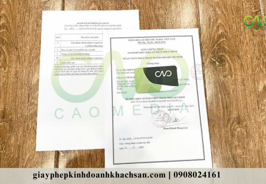 giấy chứng nhận an toàn thực phẩm